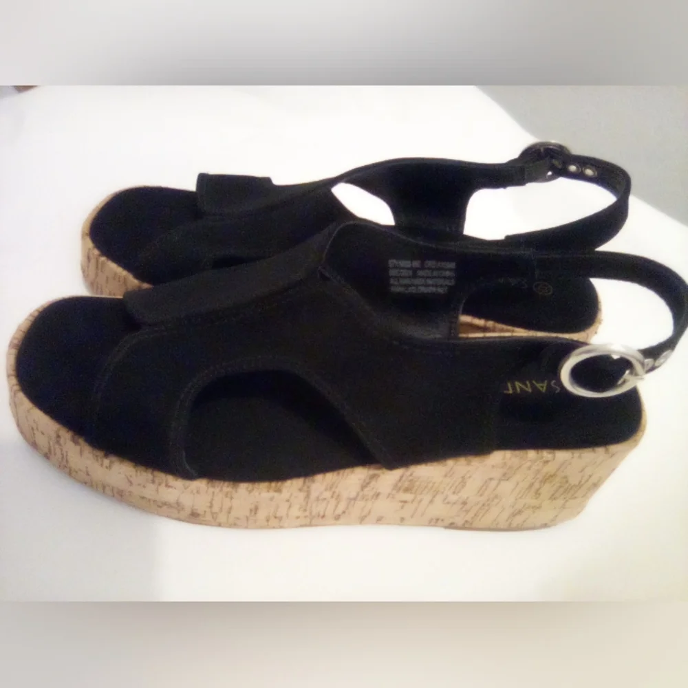 Elegant Suede Black Wedge Sandals Size 42 Casual Summer Vacation
